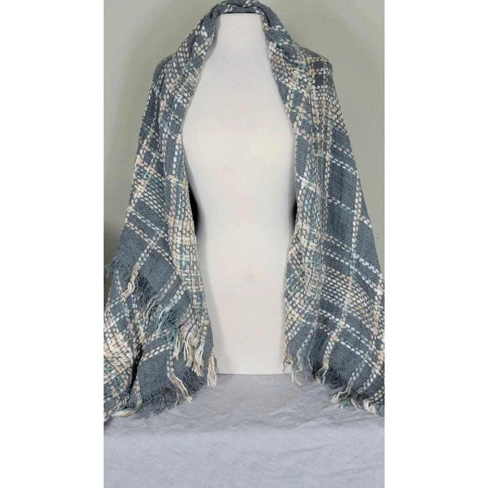 Plaid Fringe Scarf Shawl Wrap Blue‎ Multi Color Women